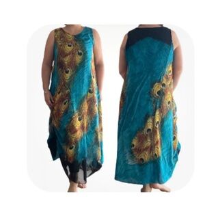 Wantdo Secret Peacock Sleeveless Maxi Dress 3XL Bohemian Resort Wear Flowy NWT